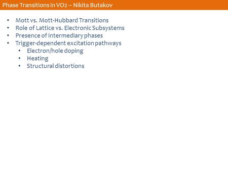 Phase Transitions in VO2 – Nikita Butakov