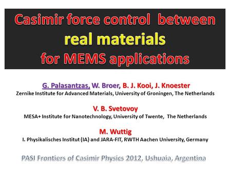 G. Palasantzas, W. Broer, B. J. Kooi, J. Knoester Zernike Institute for Advanced Materials, University of Groningen, The Netherlands V. B. Svetovoy MESA+