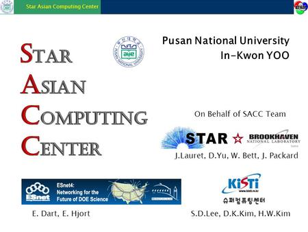 Star Asian Computing Center Pusan National University In-Kwon YOO On Behalf of SACC Team J.Lauret, D.Yu, W. Bett, J. Packard S.D.Lee, D.K.Kim, H.W.KimE.