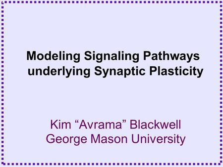 Kim “Avrama” Blackwell George Mason University Modeling Signaling Pathways underlying Synaptic Plasticity.