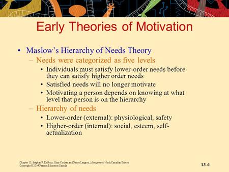 Chapter 13, Stephen P. Robbins, Mary Coulter, and Nancy Langton, Management, Ninth Canadian Edition Copyright © 2009 Pearson Education Canada 13-6 Early.