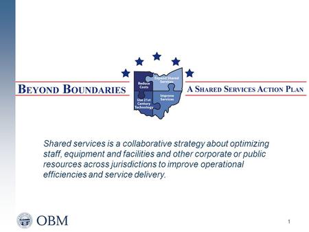 1 Shared services is a collaborative strategy about optimizing staff, equipment and facilities and other corporate or public resources across jurisdictions.