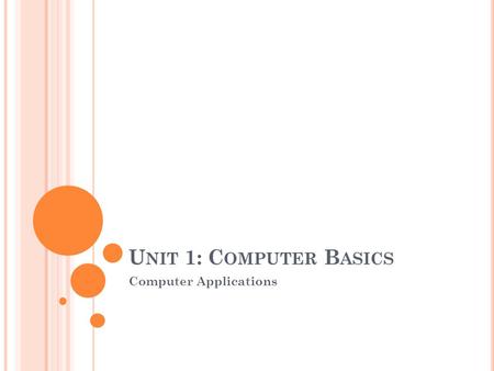 U NIT 1: C OMPUTER B ASICS Computer Applications.