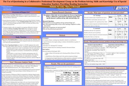 The Use of Questioning in a Collaborative Professional Development Group on the Problem-Solving Skills and Knowledge Use of Special Education Teachers.