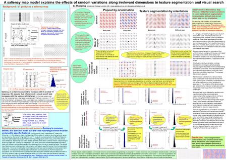 A saliency map model explains the effects of random variations along irrelevant dimensions in texture segmentation and visual search Li Zhaoping, University.