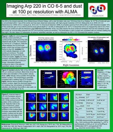 Imaging Arp 220 in CO 6-5 and dust at 100 pc resolution with ALMA C. Wilson, (McMaster); N. Rangwala, J. Glenn, P. Maloney, J. R. Kamenetzky (Colorado);