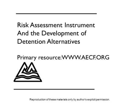 Reproduction of these materials only by author's explicit permission. Risk Assessment Instrument And the Development of Detention Alternatives Primary.