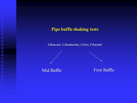 Pipe baffle shaking tests S.Braccini, C.Bradaschia, I.Fiori, F.Paoletti Mid Baffle First Baffle.