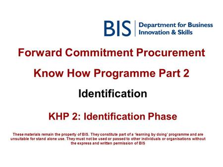 Forward Commitment Procurement Know How Programme Part 2