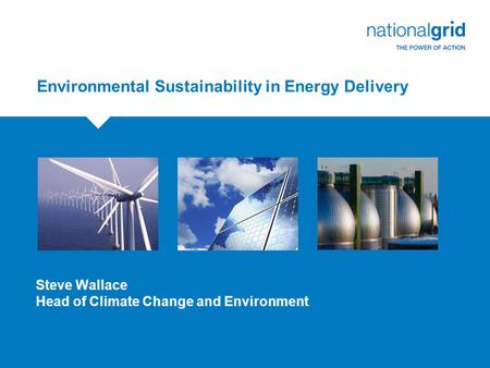 Environmental Sustainability in Energy Delivery Steve Wallace Head of Climate Change and Environment.