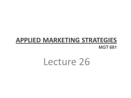 Applied Marketing Strategies