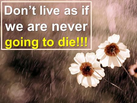 Don’t live as if we are never going to die!!!. Appreciate your current situation and enjoy each day To make money we loose our health and then to restore.