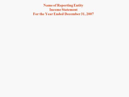 Name of Reporting Entity Income Statement For the Year Ended December 31, 2007.