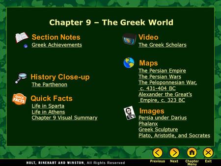 Chapter 9 – The Greek World