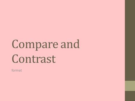 Compare and Contrast format. Introduction Opening Statement: interesting fact, interesting statement about topic, an important quotation....attention.