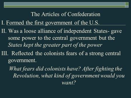 The Articles of Confederation