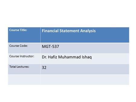 Financial Statement Analysis