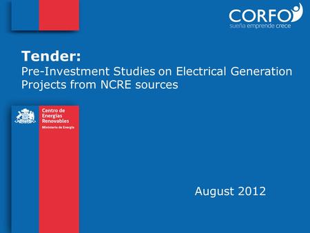 Tender: Pre-Investment Studies on Electrical Generation Projects from NCRE sources August 2012.