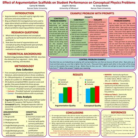 EXAMPLE PROBLEM WITH PROMPTS Effect of Argumentation Scaffolds on Student Performance on Conceptual Physics Problems INTRODUCTION INTRODUCTION Argumentation.