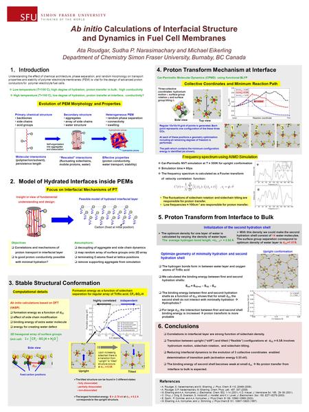 Ab initio Calculations of Interfacial Structure and Dynamics in Fuel Cell Membranes Ata Roudgar, Sudha P. Narasimachary and Michael Eikerling Department.