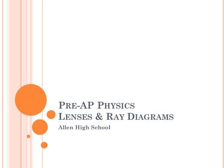 P RE -AP P HYSICS L ENSES & R AY D IAGRAMS Allen High School.