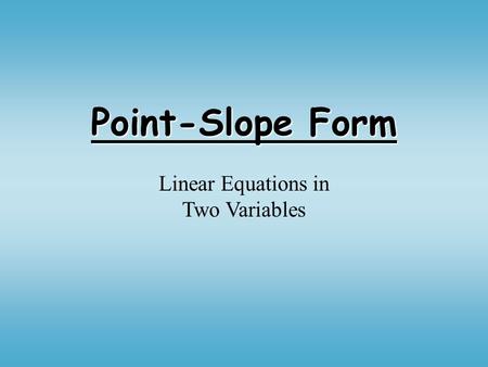 Linear Equations in Two Variables