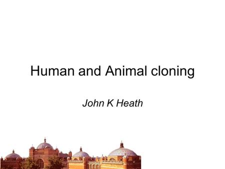 Human and Animal cloning John K Heath. Cloning animals The science The history The applications and ethical issues.