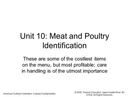 Unit 10: Meat and Poultry Identification