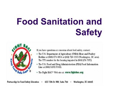 Food Sanitation and Safety