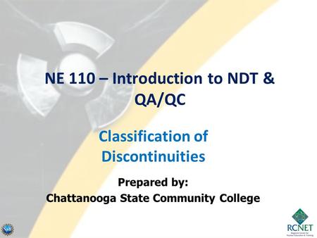 NE 110 – Introduction to NDT & QA/QC