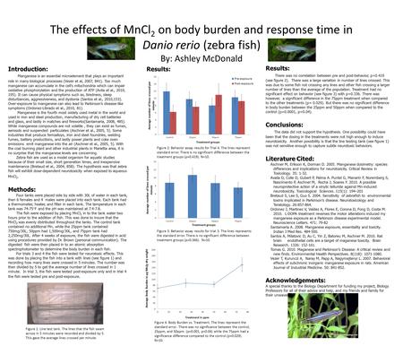 The effects of MnCl 2 on body burden and response time in Danio rerio (zebra fish) By: Ashley McDonald Introduction: Manganese is an essential microelement.