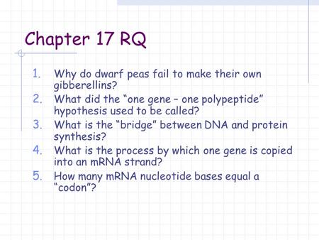 Chapter 17 RQ Why do dwarf peas fail to make their own gibberellins?