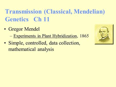 Transmission (Classical, Mendelian) Genetics Ch 11