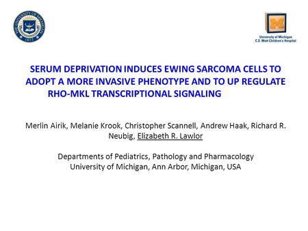 SERUM DEPRIVATION INDUCES EWING SARCOMA CELLS TO ADOPT A MORE INVASIVE PHENOTYPE AND TO UP REGULATE RHO-MKL TRANSCRIPTIONAL SIGNALING Merlin Airik, Melanie.