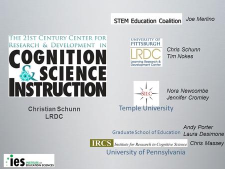 Christian Schunn LRDC Temple University University of Pennsylvania Graduate School of Education Joe Merlino Chris Schunn Tim Nokes Nora Newcombe Jennifer.