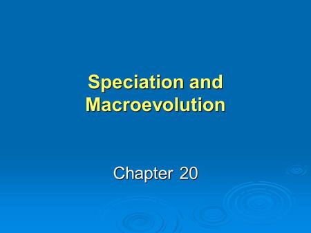 Speciation and Macroevolution