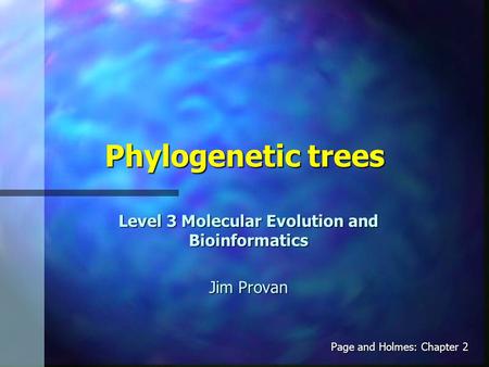 Phylogenetic trees Level 3 Molecular Evolution and Bioinformatics Jim Provan Page and Holmes: Chapter 2.