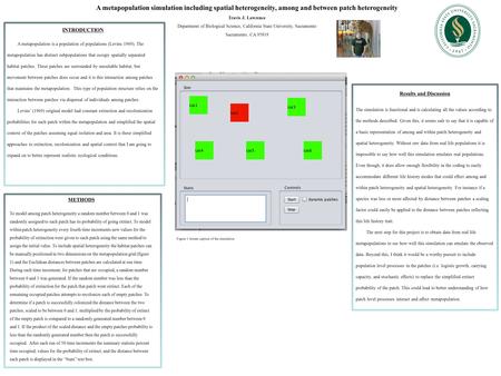 A metapopulation simulation including spatial heterogeneity, among and between patch heterogeneity Travis J. Lawrence Department of Biological Science,