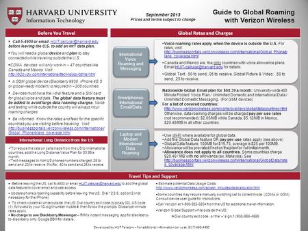 Global Rates and Charges Guide to Global Roaming with Verizon Wireless International Voice Roaming and Messaging Smartphones- International Email/Data.