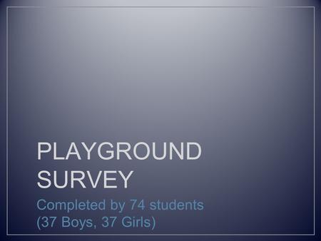 PLAYGROUND SURVEY Completed by 74 students (37 Boys, 37 Girls)