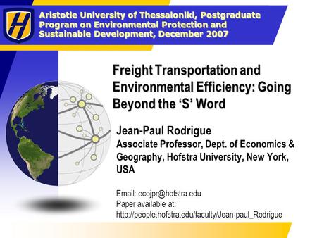 Jean-Paul Rodrigue Associate Professor, Dept