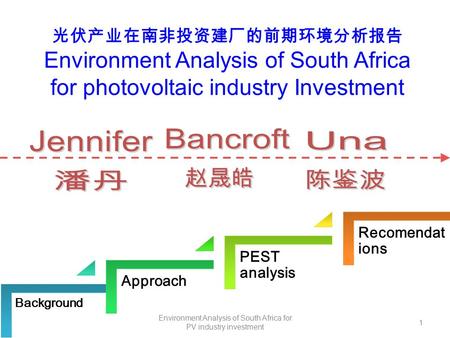 Environment Analysis of South Africa for PV industry investment 1 光伏产业在南非投资建厂的前期环境分析报告 Environment Analysis of South Africa for photovoltaic industry Investment.