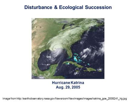 Hurricane Katrina Aug. 29, 2005 Disturbance & Ecological Succession Image from