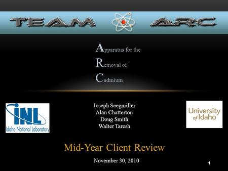 Mid-Year Client Review November 30, 2010 Joseph Seegmiller Alan Chatterton Doug Smith Walter Taresh A pparatus for the R emoval of C admium 1.