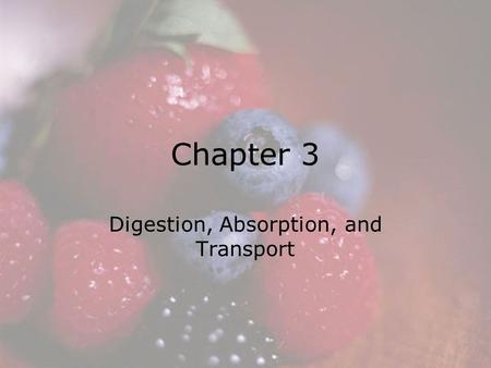 © 2008 Thomson - Wadsworth Chapter 3 Digestion, Absorption, and Transport.