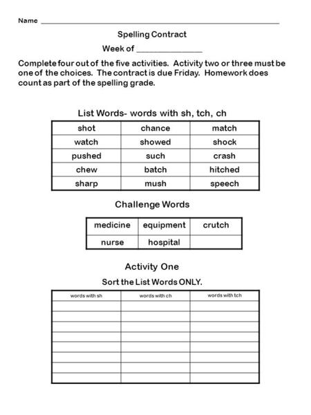 Name _____________________________________________________________________ Spelling Contract Week of ________________ Complete four out of the five activities.