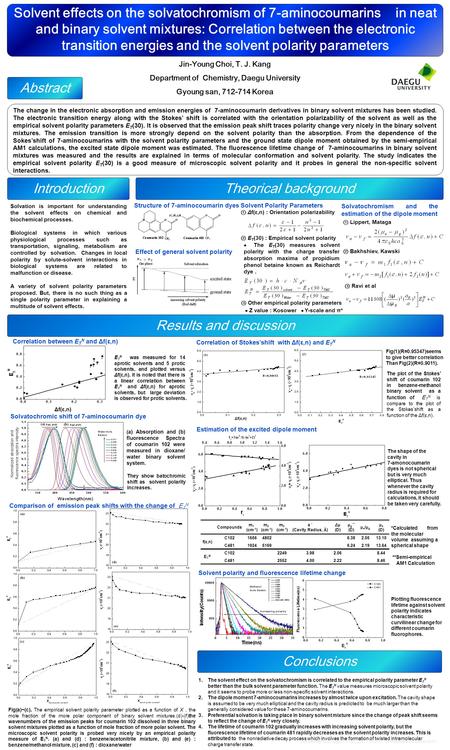 Solvent effects on the solvatochromism of 7-aminocoumarins in neat and binary solvent mixtures: Correlation between the electronic transition energies.