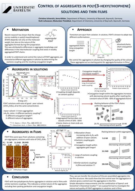  M OTIVATION C ONTROL OF AGGREGATES IN POLY (3- HEXYLTHIOPHENE ) SOLUTIONS AND THIN FILMS Recent research has shown that the charge carrier mobility in.