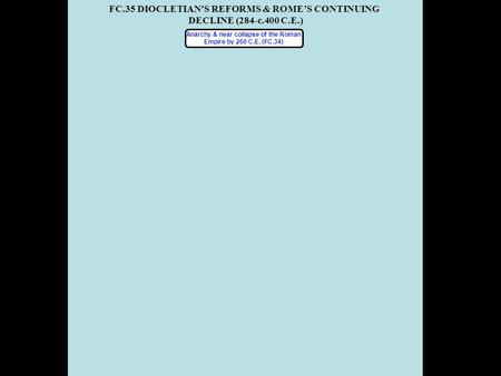 FC.35 DIOCLETIAN’S REFORMS & ROME’S CONTINUING DECLINE (284-c.400 C.E.) Anarchy & near collapse of the Roman Empire by 260 C.E. (FC.34)