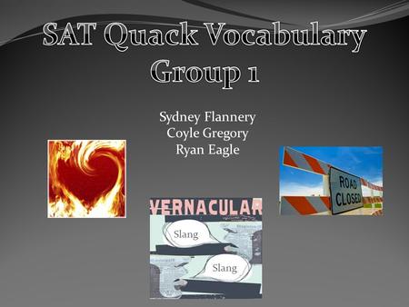 Sydney Flannery Coyle Gregory Ryan Eagle Slang. Definition - To describe accurately Part of speech - verb Synonyms – Define, Sketch, Depict Antonyms –